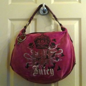 Juicy Couture Shoulder Bag Velvet Velour Cotton TerryCloth Purse Y2K, Hot Pink